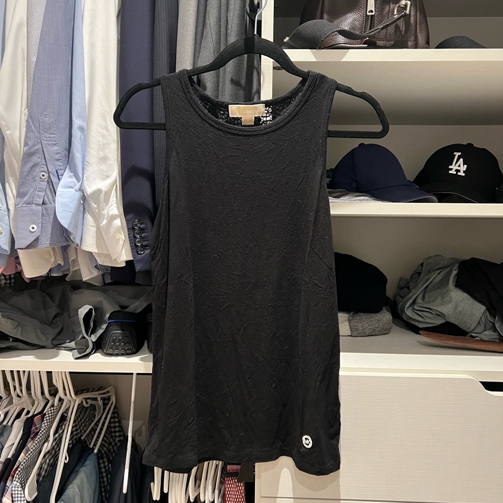 Michael Kors small black tank w crochet design shoulders (back)